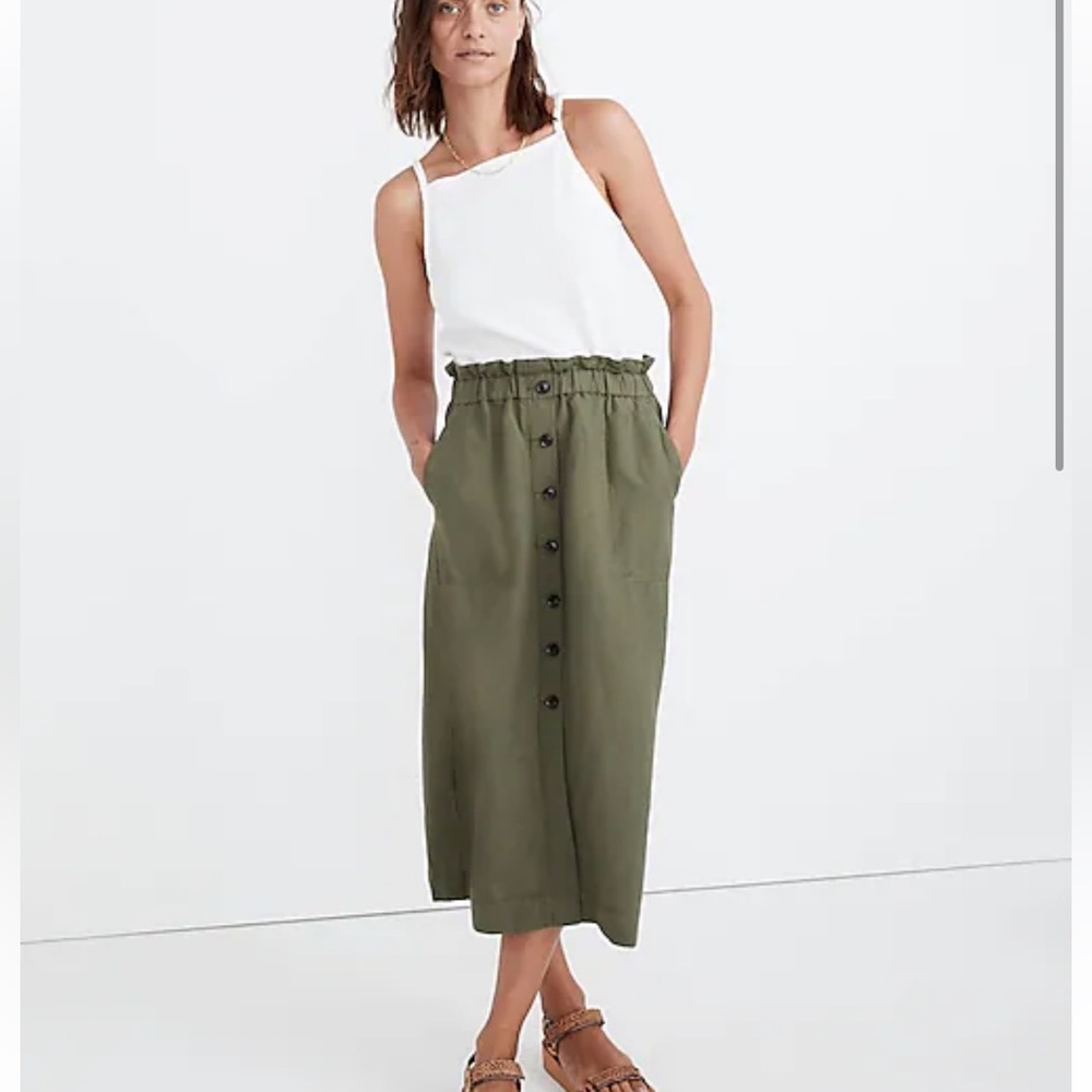 Madewell Olive Green Button-Front Midi Skirt